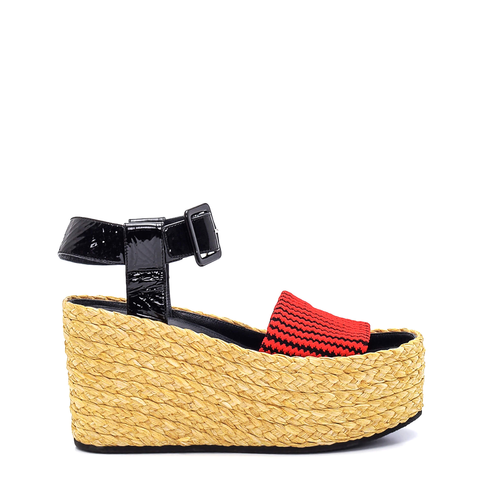 Celine - Red Striped Wicker Platform Sandals